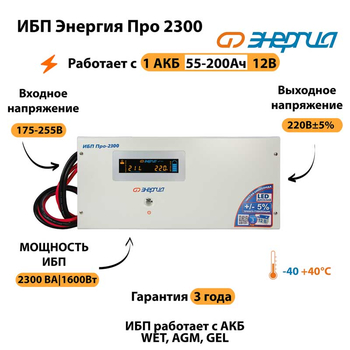 Энергия ИБП Про 2300 12В - ИБП и АКБ - ИБП для котлов - Магазин электрооборудования для дома ТурбоВольт